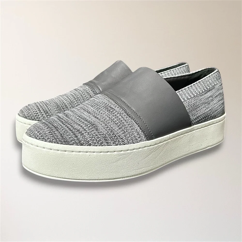 Vince Womens 9‎ Gray Knit Platform Slip On Sneakers Leather Comfort